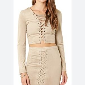 WOW Couture Womens Saffire Lace Up Suede Two Piece Skirt